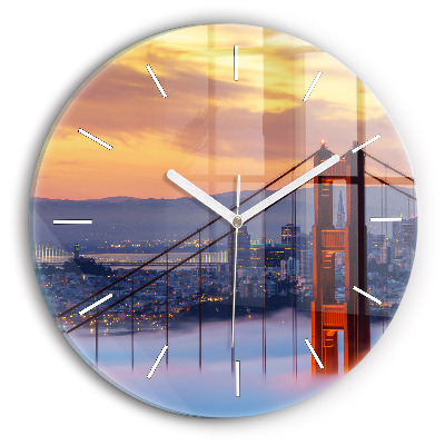 Round glass wall clock San Francisco Bridge