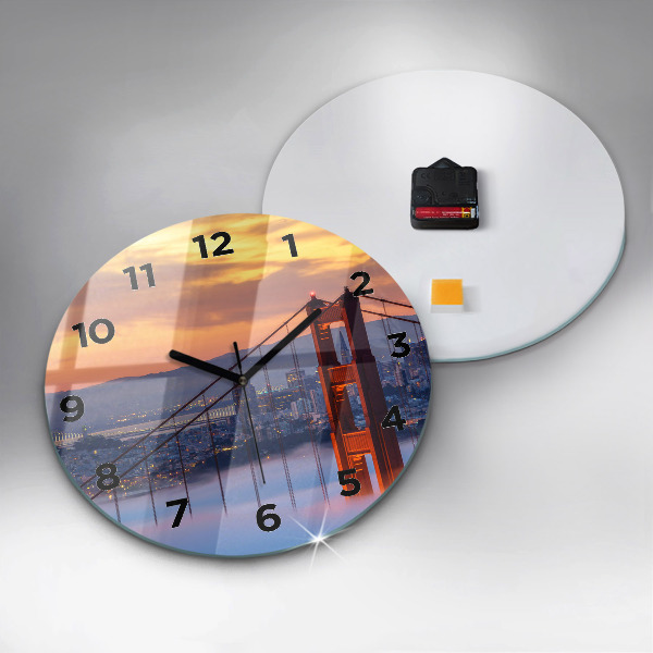 Round glass wall clock San Francisco Bridge