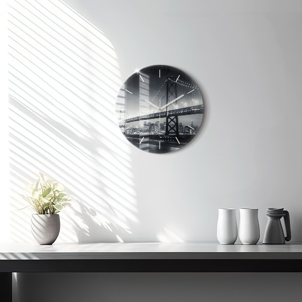 Round glass wall clock San Francisco Bridge at Night