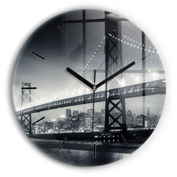 Round glass wall clock San Francisco Bridge at Night