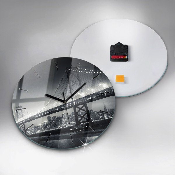 Round glass wall clock San Francisco Bridge at Night