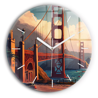 Round glass wall clock San Francisco Bridge