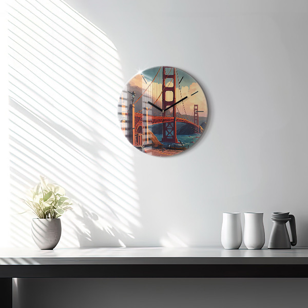 Round glass wall clock San Francisco Bridge