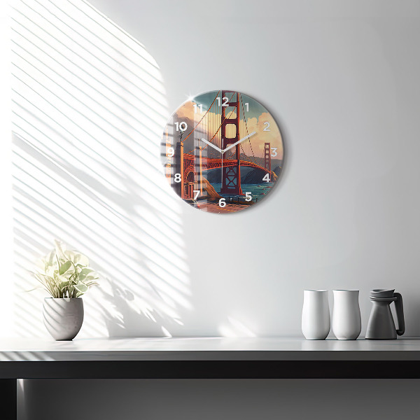 Round glass wall clock San Francisco Bridge