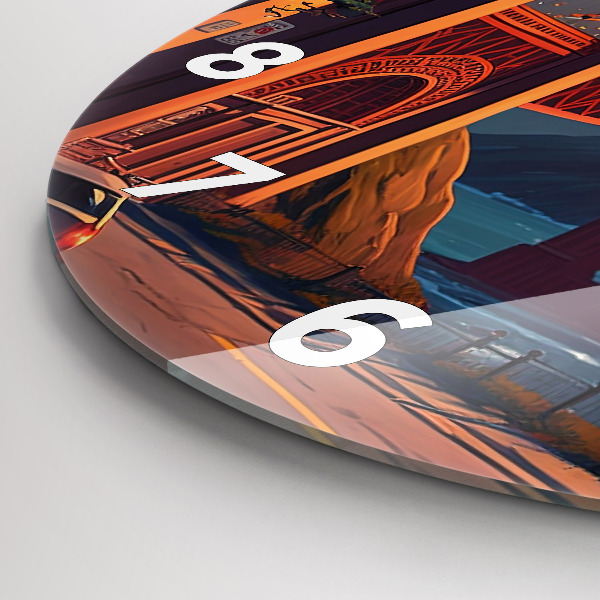 Round glass wall clock San Francisco Bridge