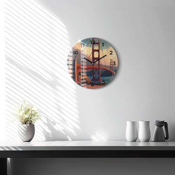 Round glass wall clock San Francisco Bridge
