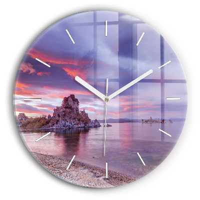 Round glass wall clock California Sunrise