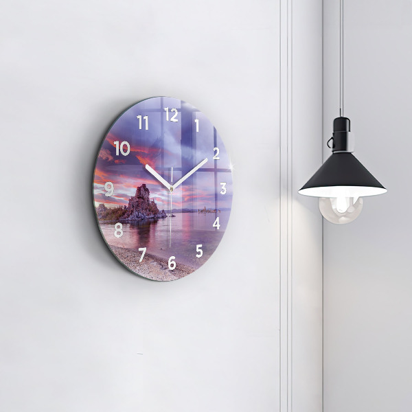 Round glass wall clock California Sunrise