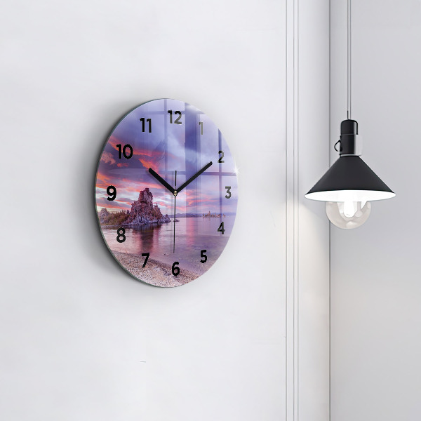Round glass wall clock California Sunrise