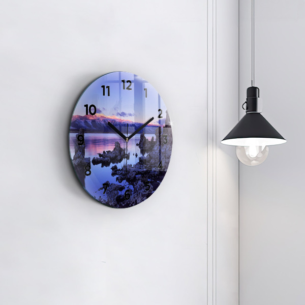 Round glass wall clock Lake California