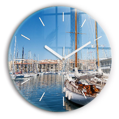Round glass wall clock Marina in Marseille France