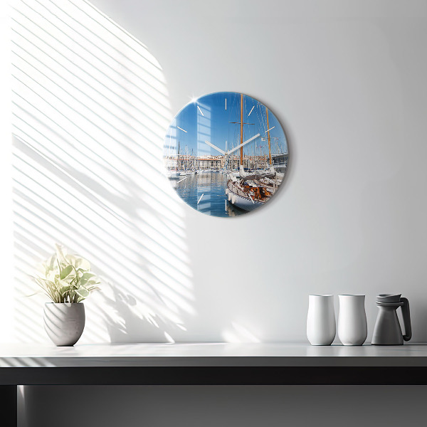 Round glass wall clock Marina in Marseille France
