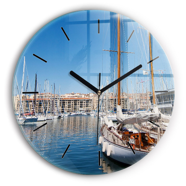 Round glass wall clock Marina in Marseille France
