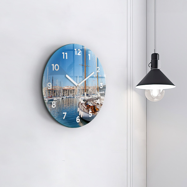 Round glass wall clock Marina in Marseille France