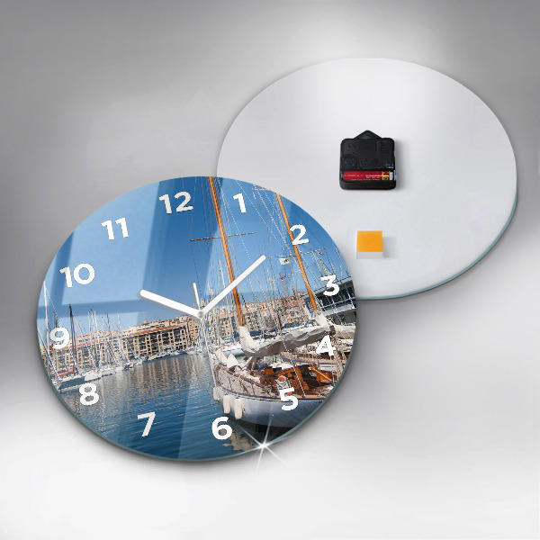 Round glass wall clock Marina in Marseille France