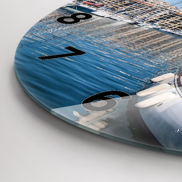 Round glass wall clock Marina in Marseille France