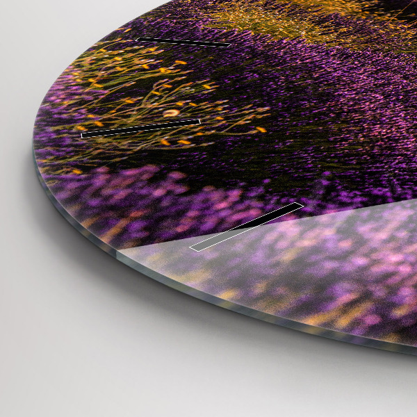 Round glass wall clock Lavender meadow France