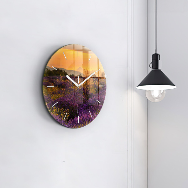 Round glass wall clock Lavender meadow France