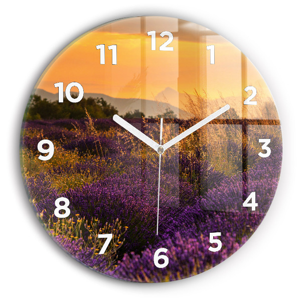 Round glass wall clock Lavender meadow France