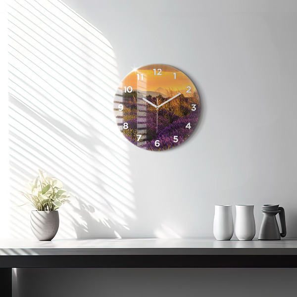 Round glass wall clock Lavender meadow France