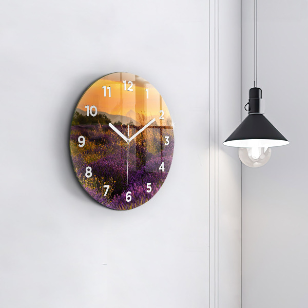 Round glass wall clock Lavender meadow France
