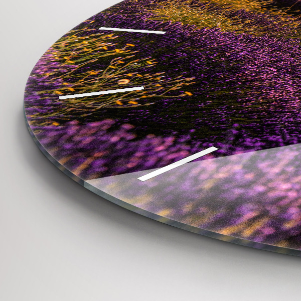 Round glass wall clock Lavender meadow France