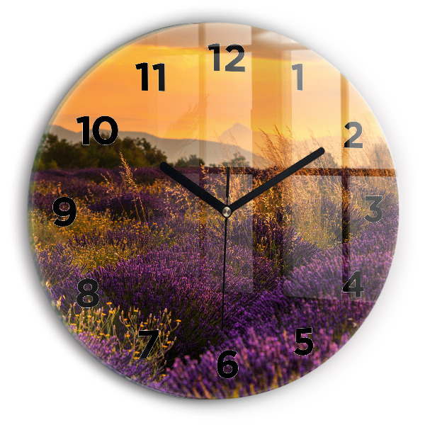 Round glass wall clock Lavender meadow France