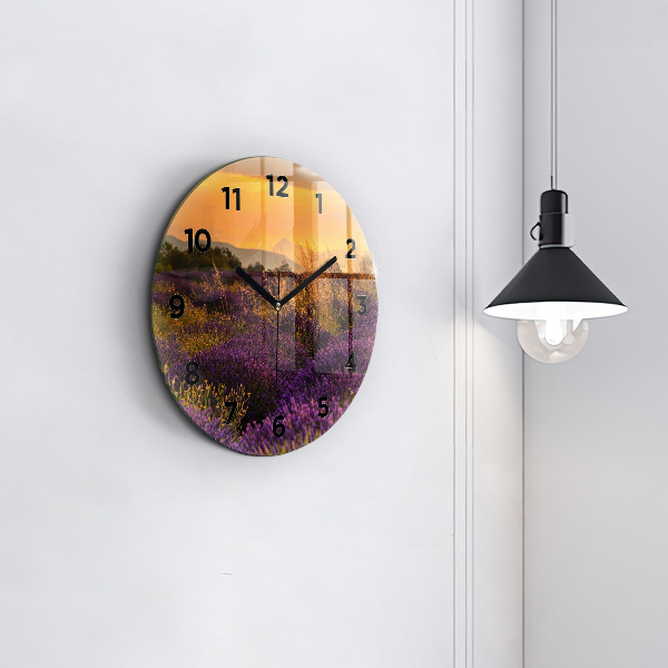 Round glass wall clock Lavender meadow France