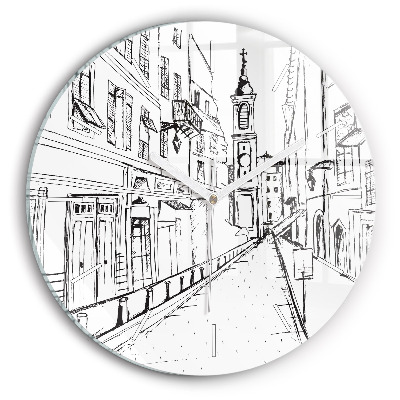 Round glass wall clock Drawing of the city of Provence