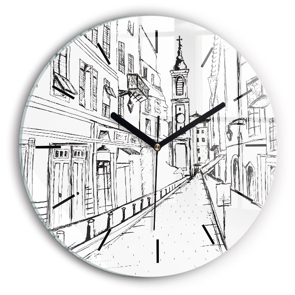 Round glass wall clock Drawing of the city of Provence