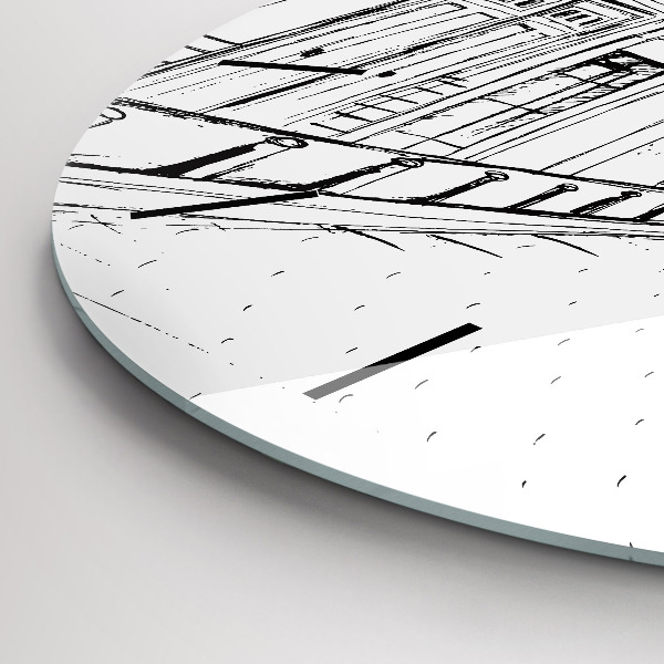 Round glass wall clock Drawing of the city of Provence