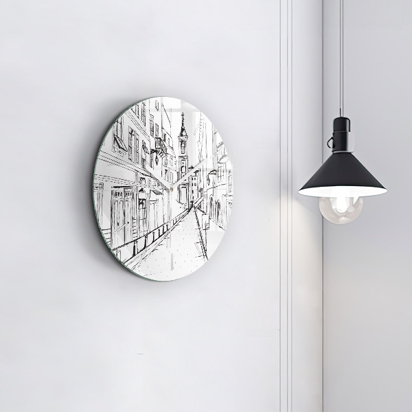 Round glass wall clock Drawing of the city of Provence