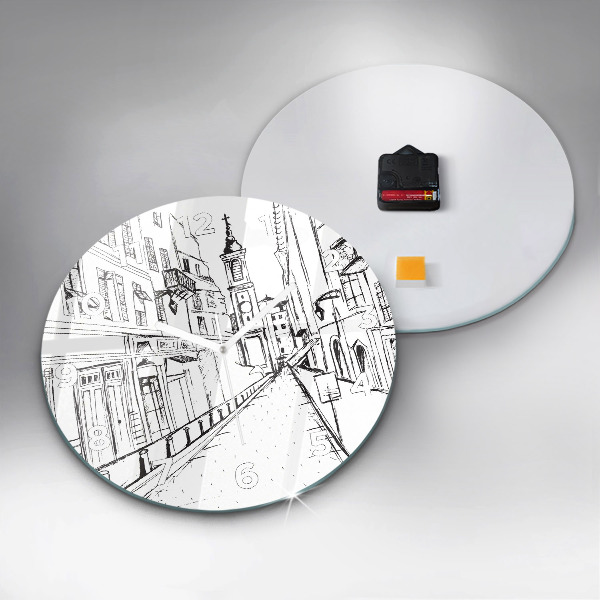 Round glass wall clock Drawing of the city of Provence