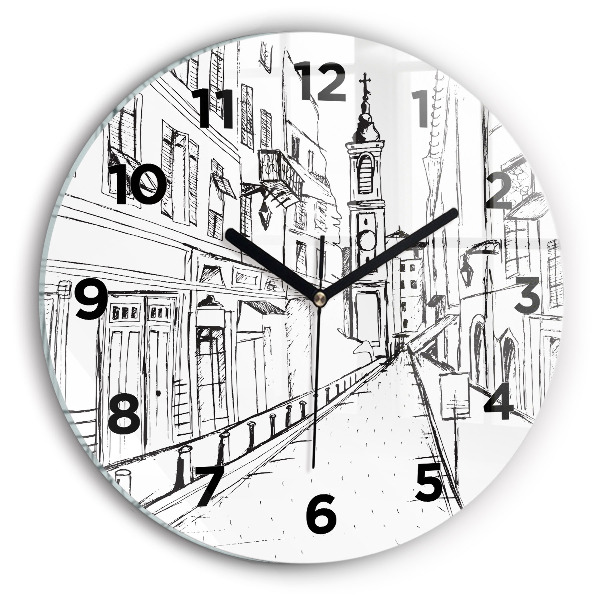 Round glass wall clock Drawing of the city of Provence