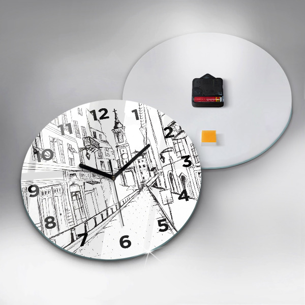 Round glass wall clock Drawing of the city of Provence
