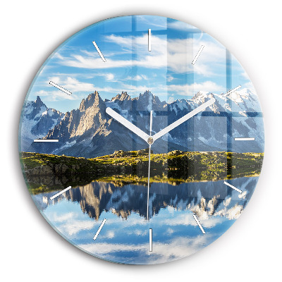 Round glass wall clock Chamonix Valley, Alps