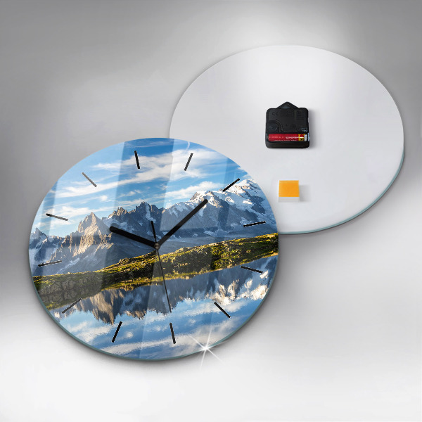 Round glass wall clock Chamonix Valley, Alps