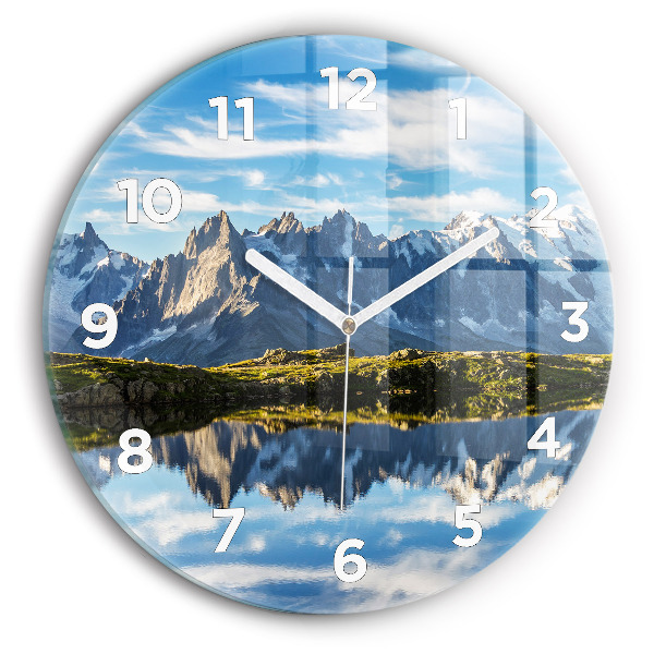 Round glass wall clock Chamonix Valley, Alps