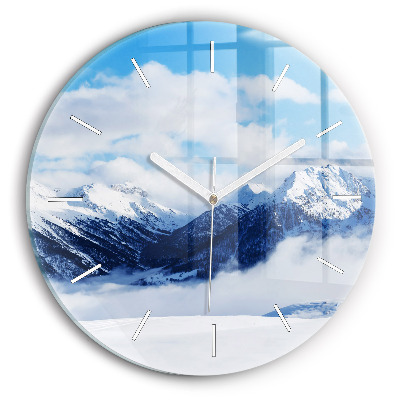 Round glass wall clock Mountain panorama