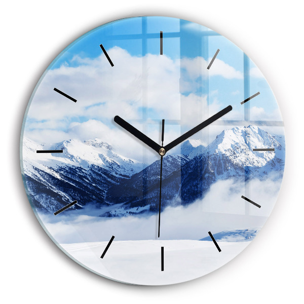 Round glass wall clock Mountain panorama