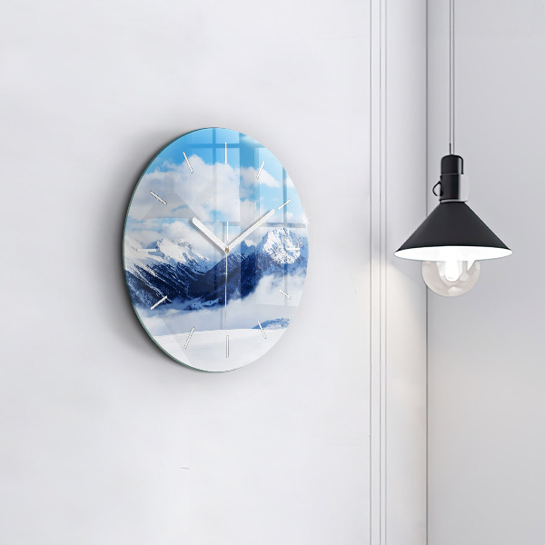 Round glass wall clock Mountain panorama
