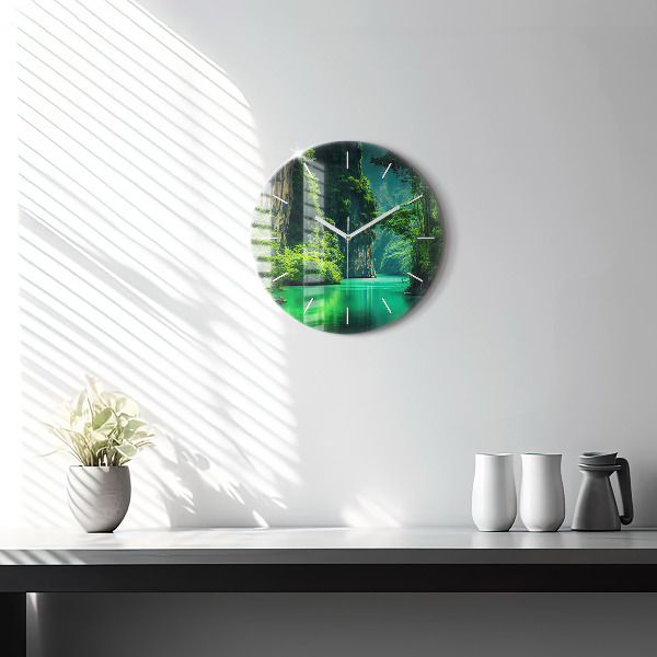Round glass wall clock Thailand's natural landscape
