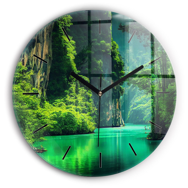 Round glass wall clock Thailand's natural landscape