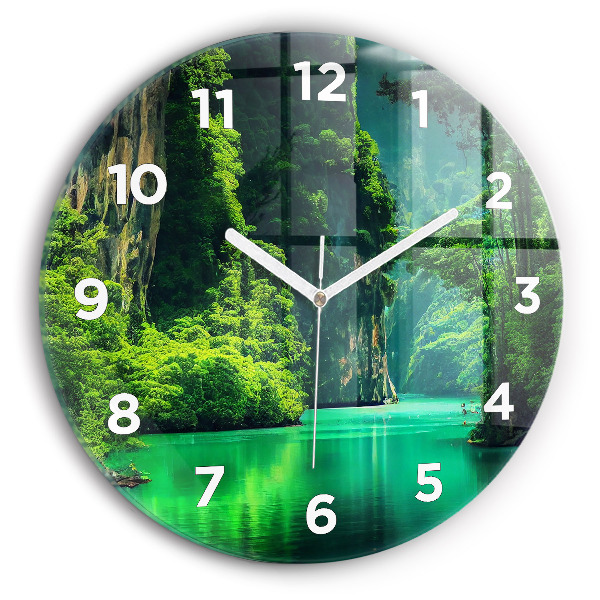 Round glass wall clock Thailand's natural landscape