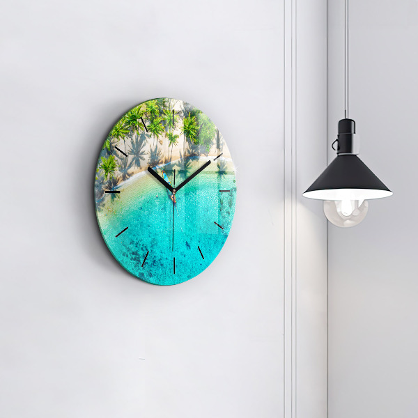 Round glass wall clock Tropical beach Koh Tao