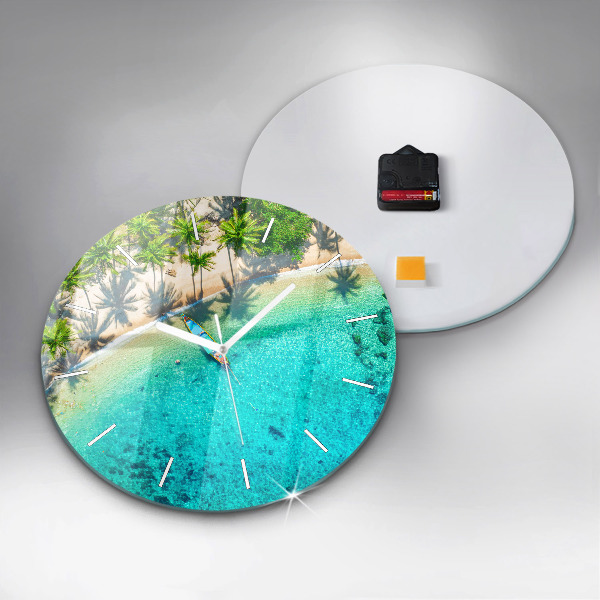 Round glass wall clock Tropical beach Koh Tao