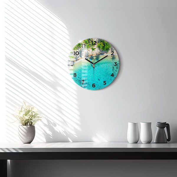 Round glass wall clock Tropical beach Koh Tao