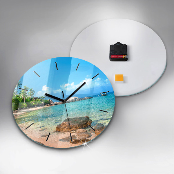 Round glass wall clock Beautiful beach in Thailand