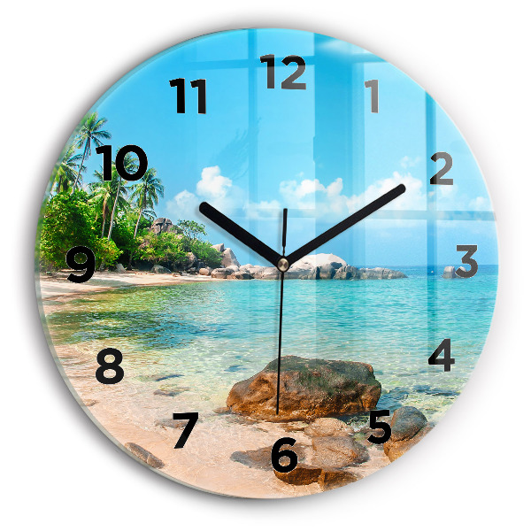 Round glass wall clock Beautiful beach in Thailand