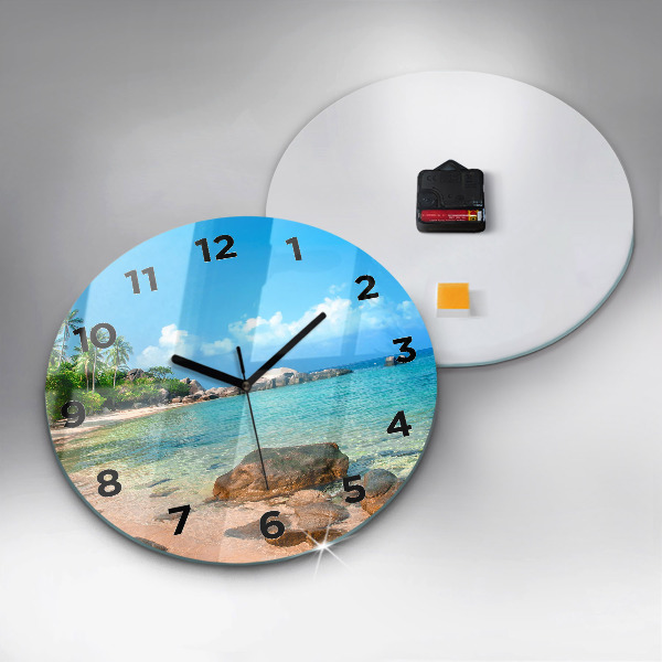 Round glass wall clock Beautiful beach in Thailand